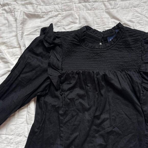 gap womens ruffle neck smocked pleated top sz S black boxy victorian romantic - Picture 6 of 8